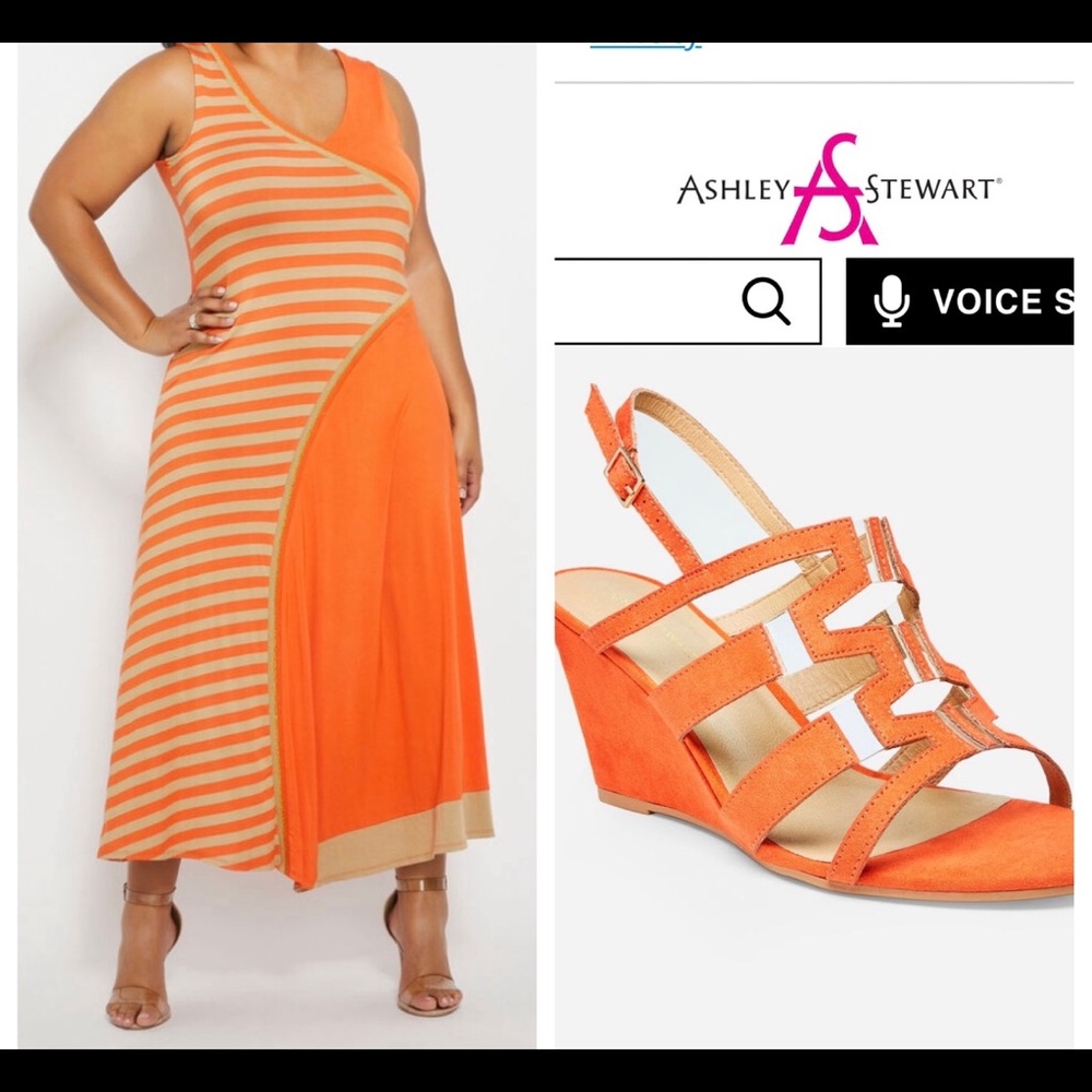 Ashley Stewart Orange Cutout Wedges Size 12w